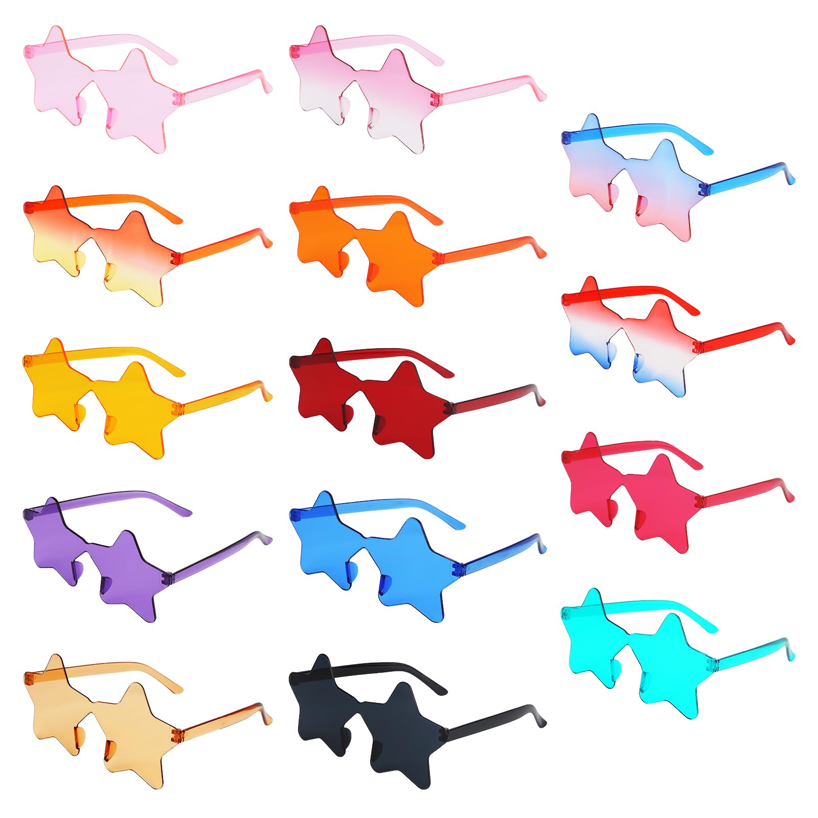 Kigift 14 Colorful Star Rimless Sunglasses - Cat Eye Shape Party Glasses, Candy Colour Party Glasses for Kids & Adults, Funky Summer Beach Wedding Party Photography Props (14 Colors)