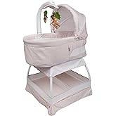 TruBliss Baby Sweetli Calm Infant Bassinet Bedside Crib Sleeper with Cry Recognition, Electric Mobile with Deluxe Toys, Music, Nightlights, Vibration (Wheat Melange)