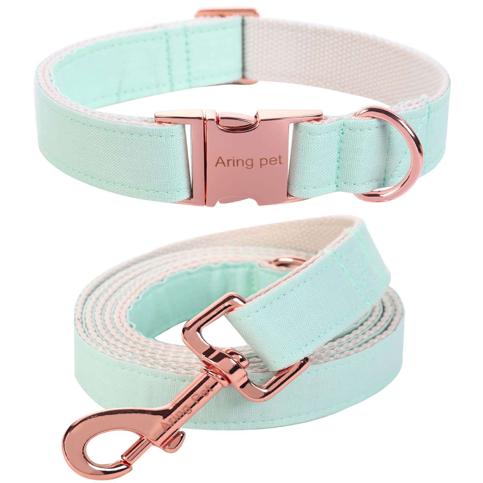 ARING PET Cotton Dog Collar and Adjustable Spring Leash with Metal Buckle for Small, Medium, Large Dogs
