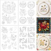 ORIGACH 4 Sheets Water Soluble Embroidery Patterns Stabilizers - Pre-Printed Bee &amp; Flower Designs - Stick and Stitch Embroidery Paper Hand Sewing Stabilizers for Embroidery Beginners