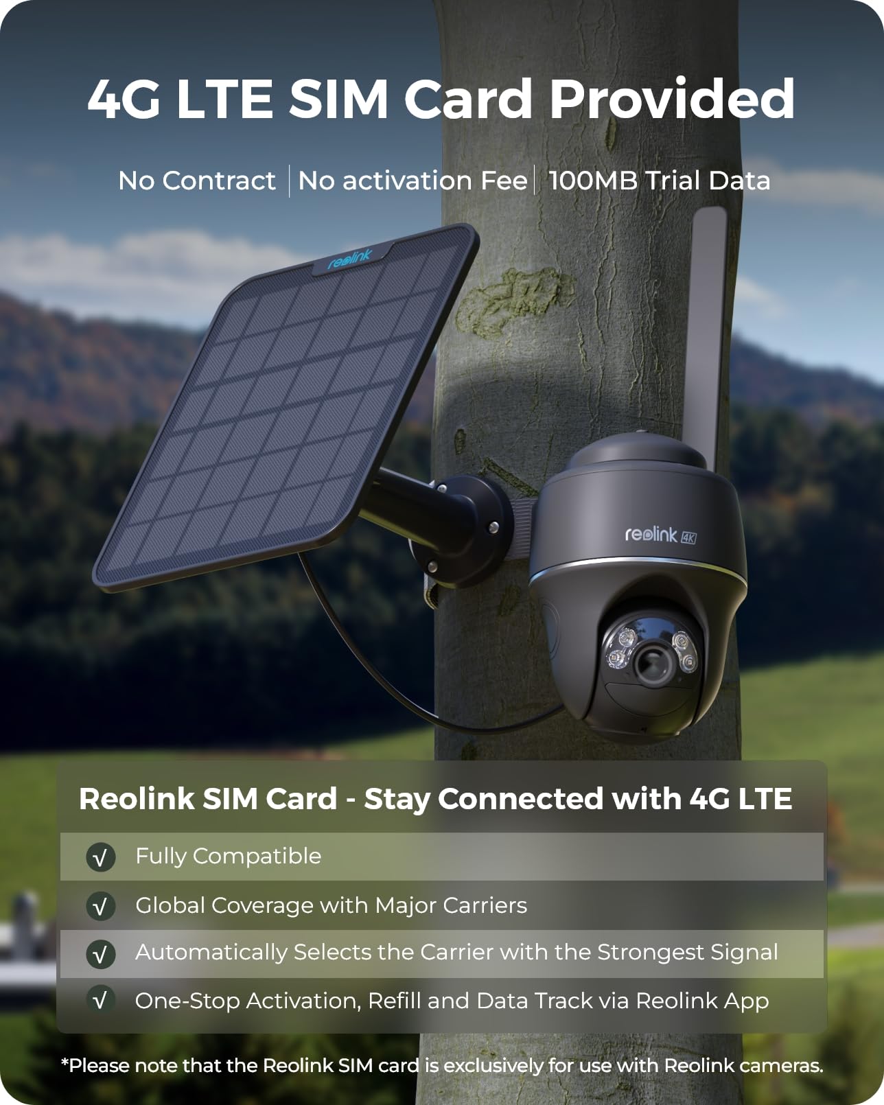 REOLINK 4K 4G LTE Cellular Security Camera, 8MP No WiFi Solar Powered, Pan Tilt 360° with Smart Detection, Color Night Vision, Local Storage, SIM+32GB SD Card Included, Go PT Ultra-Grey+Solar Panel 2