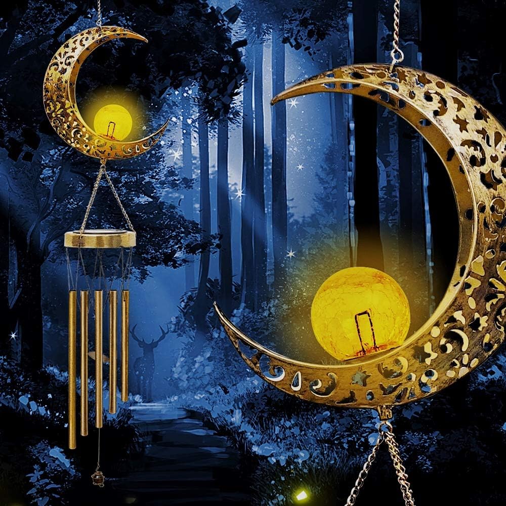 SURENSHY Wind Chimes Retro Solar Wind Chimes and Moon Crackle Glass Ball Wind Chimes for Outside Suitable for Courtyards, Terraces, Gardens, Gift for Grandma, Mom, Women : Garden & Outdoor