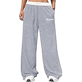 RoseSeek Girl's Baggy Sweatpants Letter Print Elastic Waist Wide Leg Pants Joggers Track Pants Trendy
