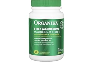 Organika Canadian-Made 8-In-1 Magnesium - 212mg Synergystic Magnesium Complex with Vitamin B6 to Support Muscle Function, Bon