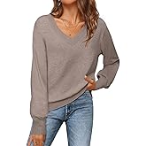 MEROKEETY Women's 2025 Fall Long Sleeve Sweater V Neck Winter Tops Casual Lightweight Knit Pullover Shirts