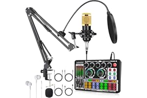 REDYYDS F999 Podcast Equipment Bundle,Condenser Mic Recording Studio,Streaming Podcast Mic Starter Kit with Voice Changer, Live Sound Card Audio Interface for Computer Vlog Living YouTube TikTok (Gold)