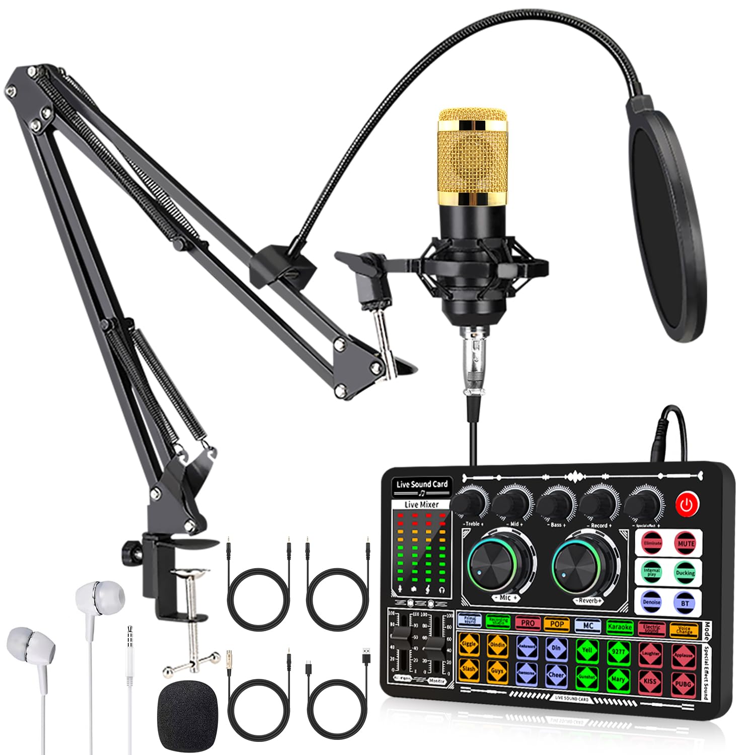Photo 1 of F999 Podcast Equipment Bundle,BM800 Condenser Mic Recording Studio,Streaming Podcast Mic Starter Kit with Voice Changer, Live Sound Card Audio Interface for Computer Vlog Living YouTube TikTok (Gold)