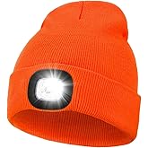 MELASA Unisex Hat with Light, USB Rechargeable Hands Free Headlamp LED Beanie, Winter Gifts for Men Dad Father Husband Him