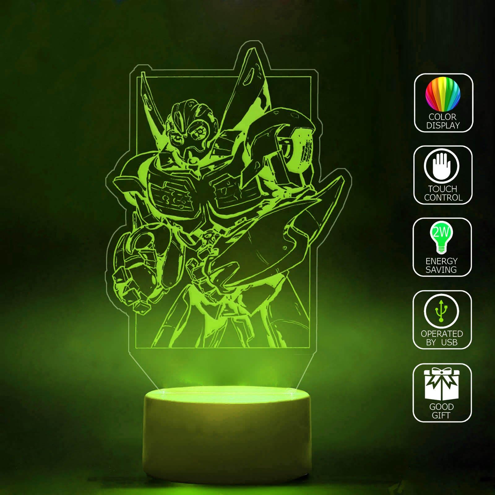 SANJIE Bumblebee Transformer 3D Lamp Home Bedroom Decorative Night Light USB Cable Smart Touch Button LED Multi 7 Color Change USB Cable Smart Touch Button LED Desk Table Light Kids Kiddie Gift Toys