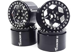 Txxrcss RC 2.2 Aluminum Alloy Beadlock Wheels and Tires Upgrades Accessories Rims for 1/10 SCX10 TRX4RC4WD and D90 RC Crawler Axial Remote Control Car （4pc）(Black)
