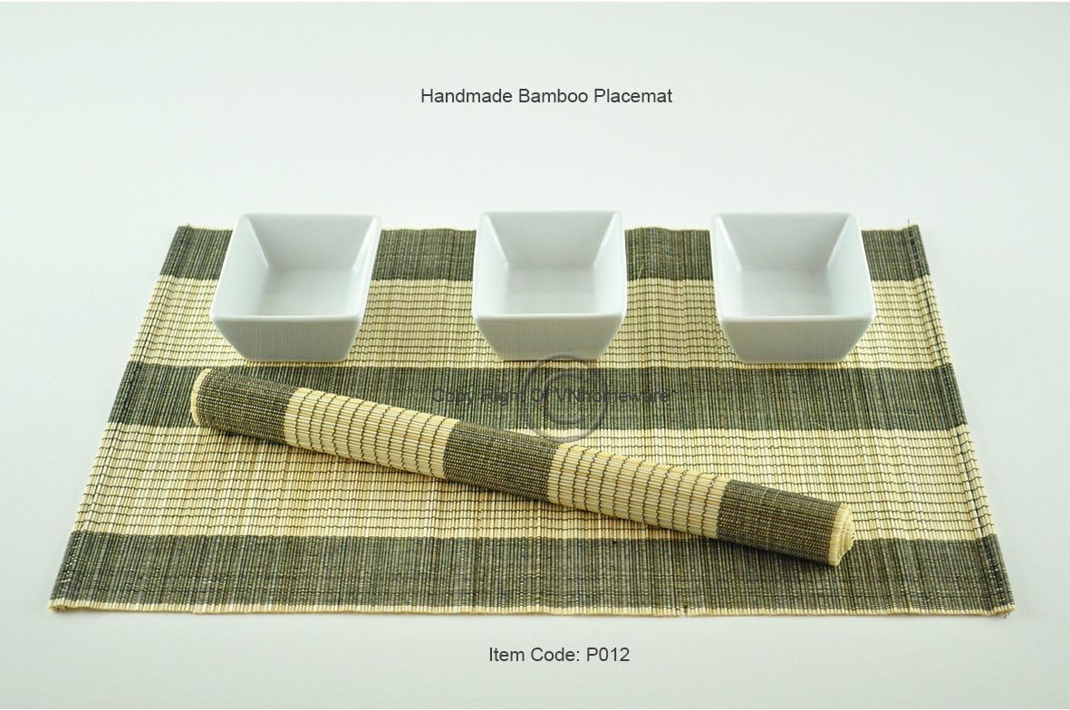Bamboo Placemats, Pack Of 6 Handmade Wooden Table Mats, Eco Friendly Wood Mat, Dinnerware Tableware Place Mat , Black-Cream, P012
