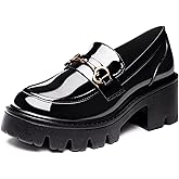 Black Platform Loafers for Women - Women's Slip-On Leather Loafers, Chunky Comfort Shoes for Work & Dressy Occasions