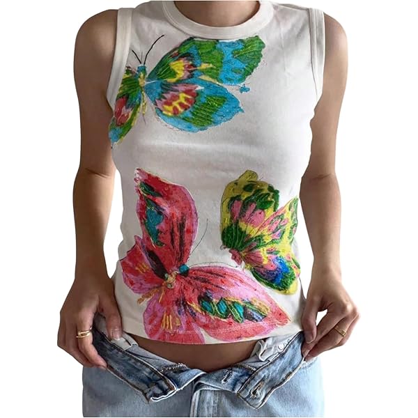 thumbnail image 2 of SOLY HUX Women's Butterfly Print Tank Top - Lace Trim Sleeveless Slim Fit Summer Blouse 2 of 11