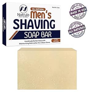 Men's All Natural Shaving Soap Bar - Moisturizing Rich Lather Handmade Barber Soap with Detoxifying Bentonite Clay, Soothing Shea Butter, Exfoliating Colloidal Oats - For Clean Shave, Reduces Redness