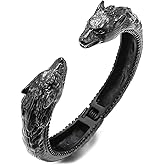 COOLSTEELANDBEYOND Retro Style Stainless Steel Mens Wolf Head Cuff Bangle Bracelet with Spring Closure