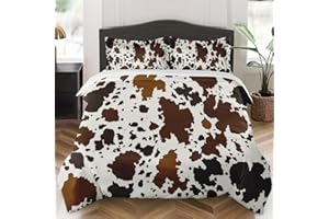 WeCozy Duvet Cover Set Queen Size with 2 Pillowcases, Vintage Cow Brown Cowhide Animal Bedding Set with Zipper Closure for Kids and Adults, Duvet Cover for Bedroom Bed Decor