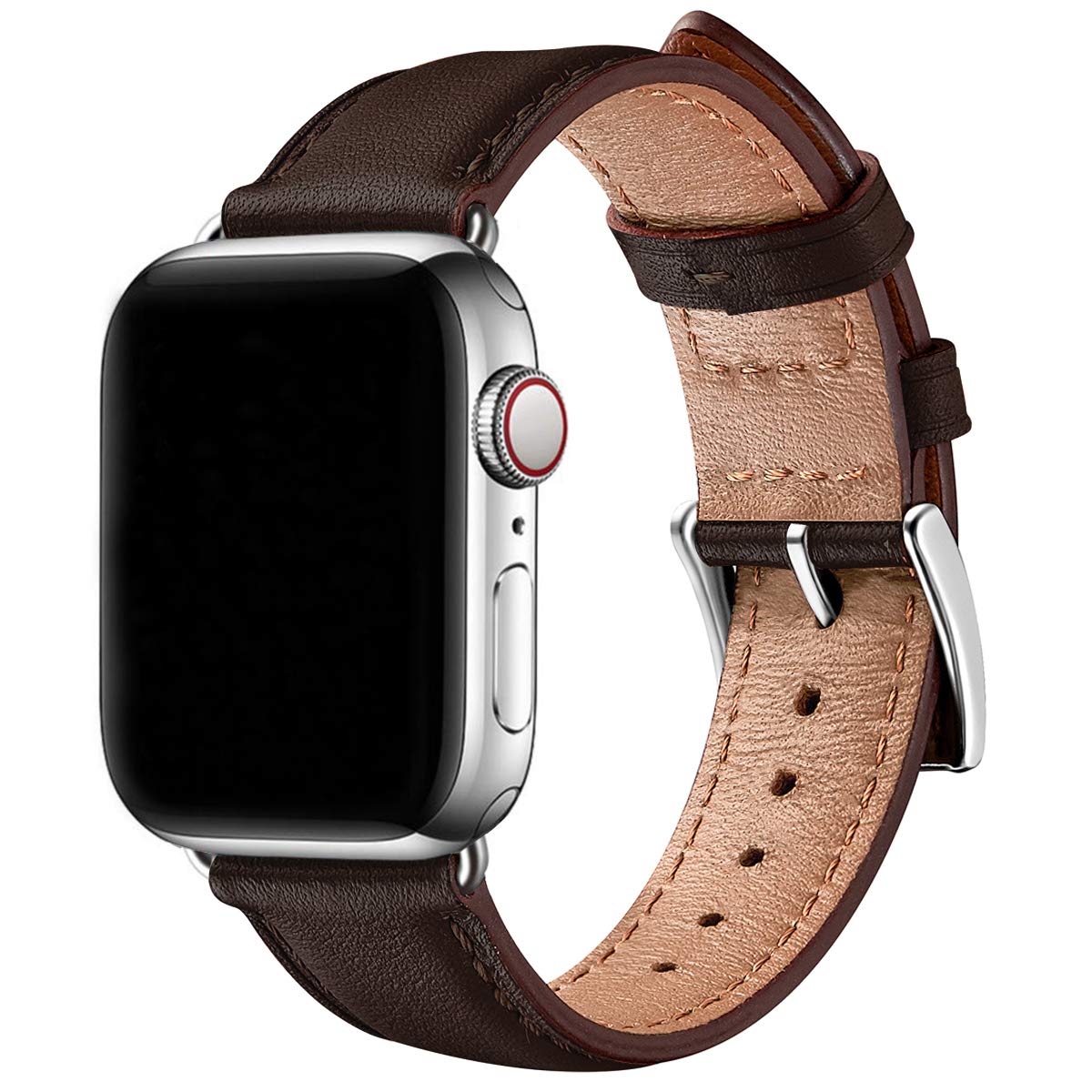 SUNFWR Leather Straps for Apple Watch Straps 40mm 41mm 38mm 42mm(Series 11 10),Men Women Replacement Genuine Leather Strap for iWatch Series Ultra 11 10 9 8 7 6 5 4 3 2 1/SE,Cofee/Silver