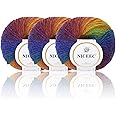 NICEEC 3 Skeins Rainbow Soft Yarn 100% Wool Gradient Multi Color Yarn for Crocheting Knit Total Length 180m×3(196yds×2,50g×3)-1#