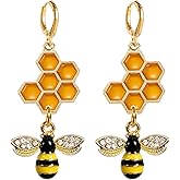 Bee Honeycomb Earrings for Women Simple Geometric Hexagon Honeycomb Beehive Dangle Earrings Dainty Bee Earrings Honeycomb Jewelry Costume Accessories