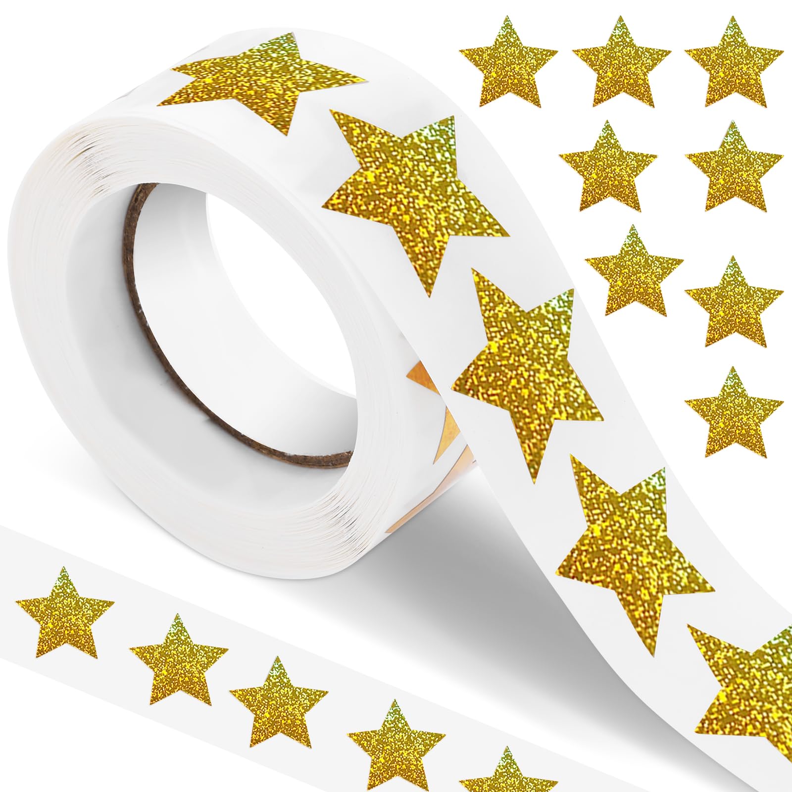 Prasacco 500 Pcs Gold Star Stickers, Holographic Gold Foil Star Stickers, 1 Inch, for Reward Chart, Crafts, Decoration