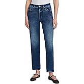 EXPRESS Women’s Straight Ankle Jeans – High Rise Stretch Denim with Figure-Balancing Fit – Medium Wash