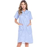 Casual Nights Women's Snap - Front House Dress Short Sleeve Woven Housecoat Duster Lounger Robe with Pockets