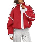 Yanekop Womens Fleece Jacket Zip Up Fuzzy Sherpa Jackets Long Sleeve Winter Coats Striped Warm Outwear with Pockets