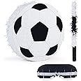 Birchio Soccer Pinata Bundle with a Blindfold and Bat (13"x13"x4"), Soccer Ball Pinata for Birthday Party Boys, Perfect for Birthday Party, Sport Theme Party, Decoration