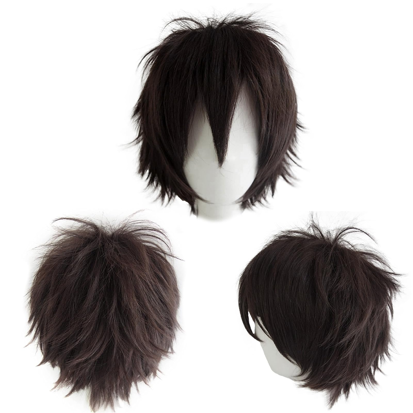 Dcbaboo Brown Wig - Short Curly Unisex Wig, 12" Natural Fluffy Layered Straight Hair, Dark Brown