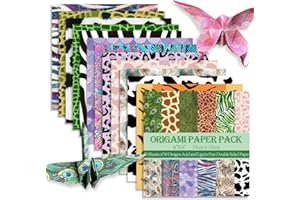 MIFUNER Square Origami Paper 6x6 Double Sided 50 Sheets 50 Colors 70GSM Origami Kit Japanese Chiyo Easy Fold Arts Crafts DIY Handwork Beginner Animal Fur