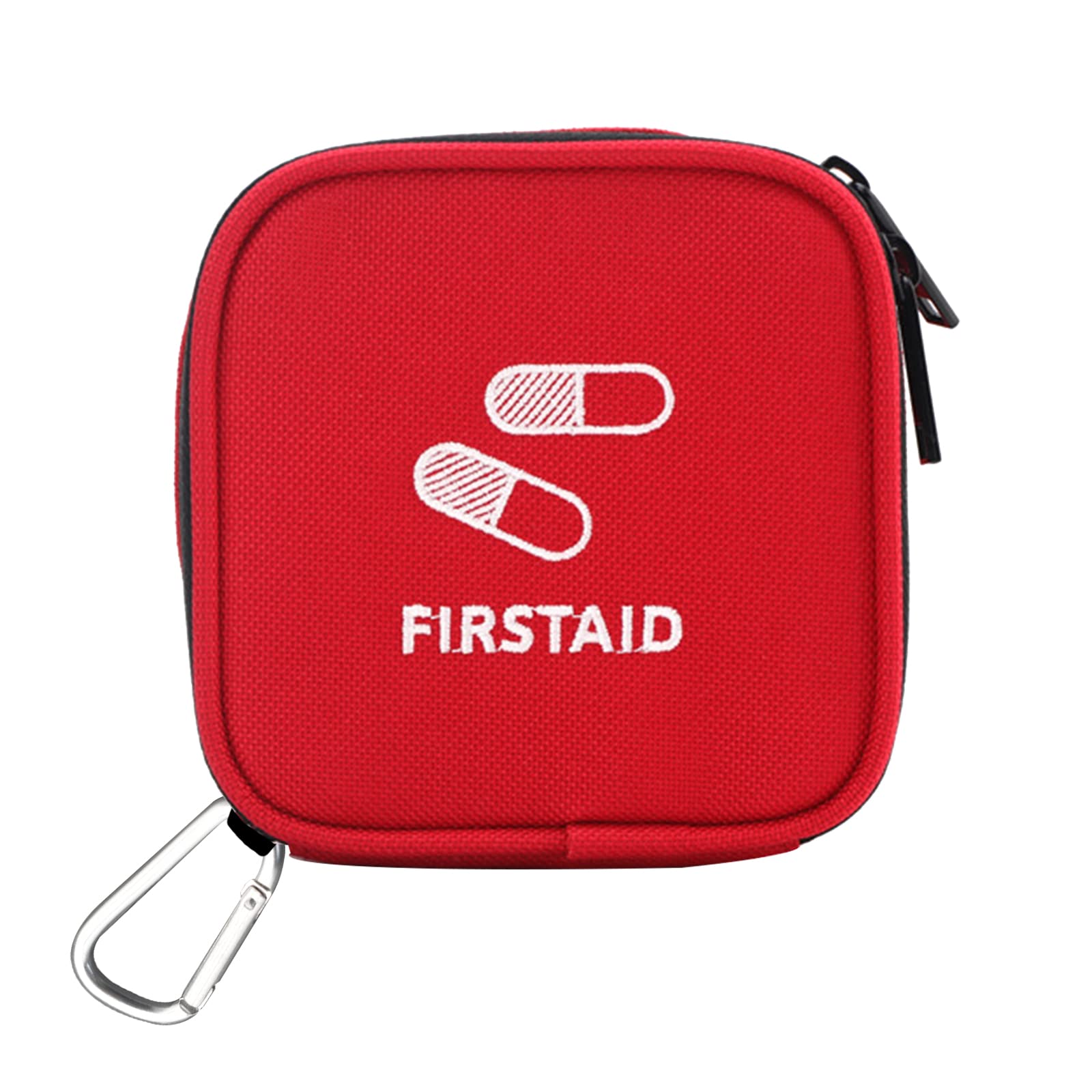 EQLEF Empty First Aid Bag, Small First Aid Pouch Empty First Aid Storage Bag with Carabiner and Elastic Mesh Pockets for Home Office Travel Camping Hiking