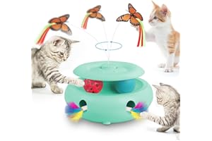 INKZOO Interactive Cat Toy Automatic Cat Toys for Indoor Cats, 3-in-1 Electric Cat Toy USB Rechargeable, Ambush Feather, Fluttering Butterfly, Track Balls Kitten Toy Cat Exercise Toys (Tiffany Blue)