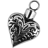 TOOGOO(R) Flowers in Heart Stainless Steel Cremation Pendant Antique Silver