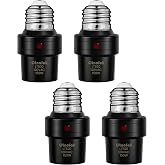 otnofok Light Sensor Socket Dusk to Dawn with Timer, 300&deg; Rotatable, 4 Pack | E26 Light Bulb Socket Dusk to Dawn Photocell Sensor&amp; 12h Timer-off for Outdoor Lighting in Porch, Garage, Patio, Yard, Black
