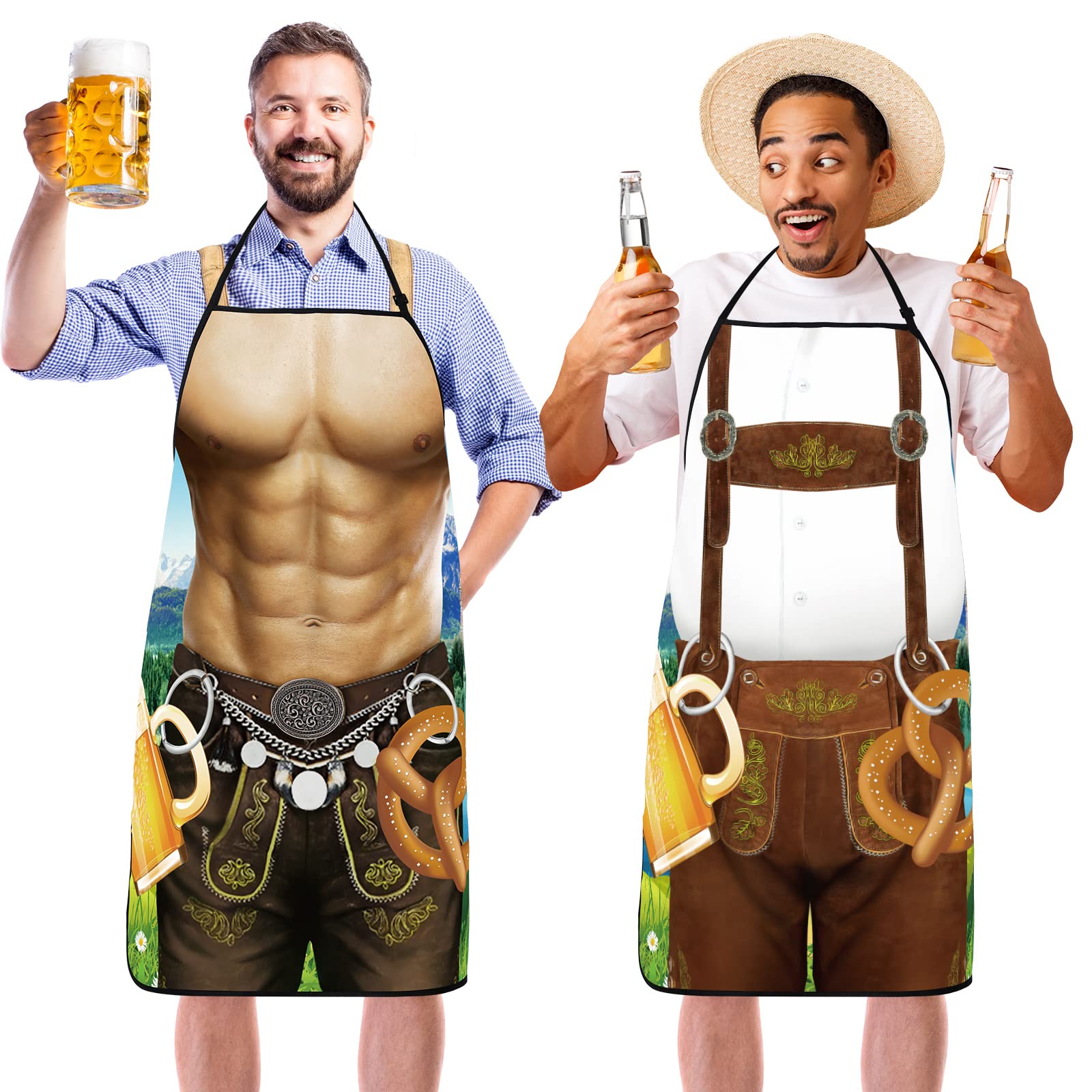 Sintege Pack of 2 Oktoberfest Aprons German Apron Lederhosen and Dirndl Apron for Bavarian Beer Festival Festival Party Decor (Men's Style)