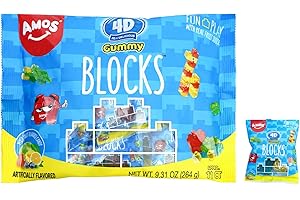 Amos 4D Gummy Candy Blocks, 9.31oz Bulk Pack for Kid's Birthday Party, Individually Wrapped Grab N Go Bag