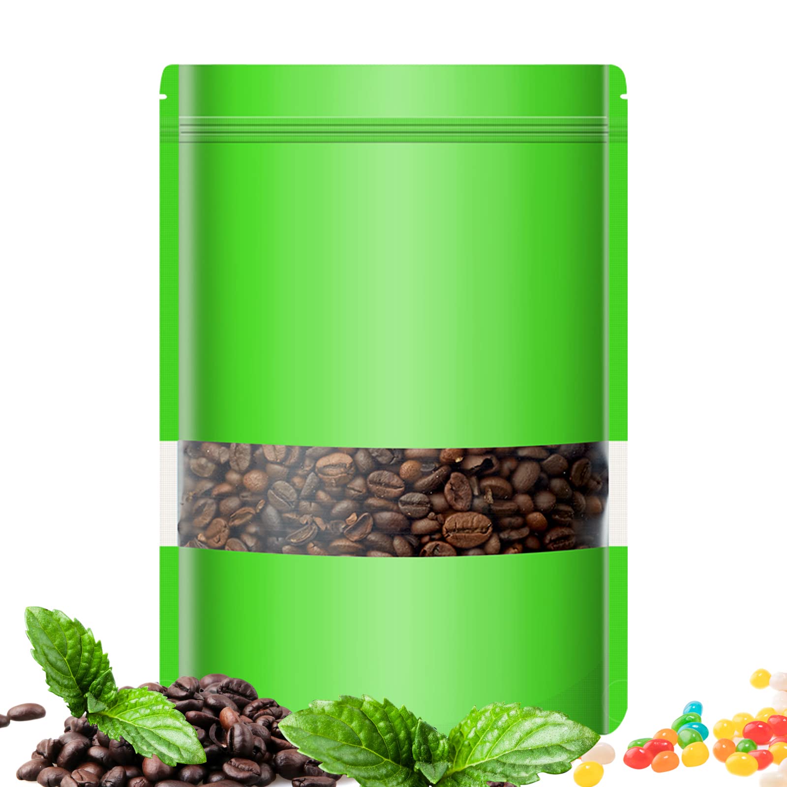 Photo 1 of 100 Pack Smell Mylar Proof Bags for Food Storage, Resealable Packaging Bags for Small Business, Stand Up Foil Pouches Reusable Heat Sealable Bags with Clear Window (Green, 7.8x11.8 In)