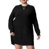 Agnes Orinda Plus Size Women 2025 Fall Crewneck Long Sleeve Knit Tunic Pullover Short Sweater Dresses