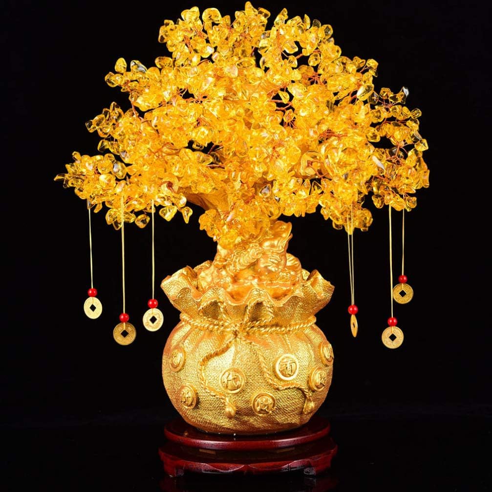 Citrine Tree Feng Shui Statue Bonsai Feng Shui Tree Crystal Lucky for Home Office Shop Decoration (with and Base) - Image 5
