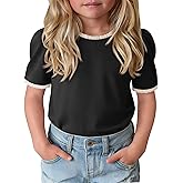 LessonZoo Girls Puff Short Sleeve Shirts Lace Crewneck Lettuce Trim Top Kids Tween Comfy Summer Cute Toddler Uniform Tee