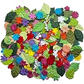 200 Pcs Handmade Mixed Mulberry Paper Flowers Petals and Leaves Scrapbooking Wedding DIY Craft Supplies Card (10 Colors Flowers/Green Tone Leaves)