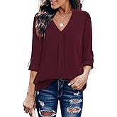 Youtalia Womens Business Casual Tops 3/4 Sleeve V Neck Work Office Shirts | Blouses for Women Dressy Casual, Long Sleeve V Ne