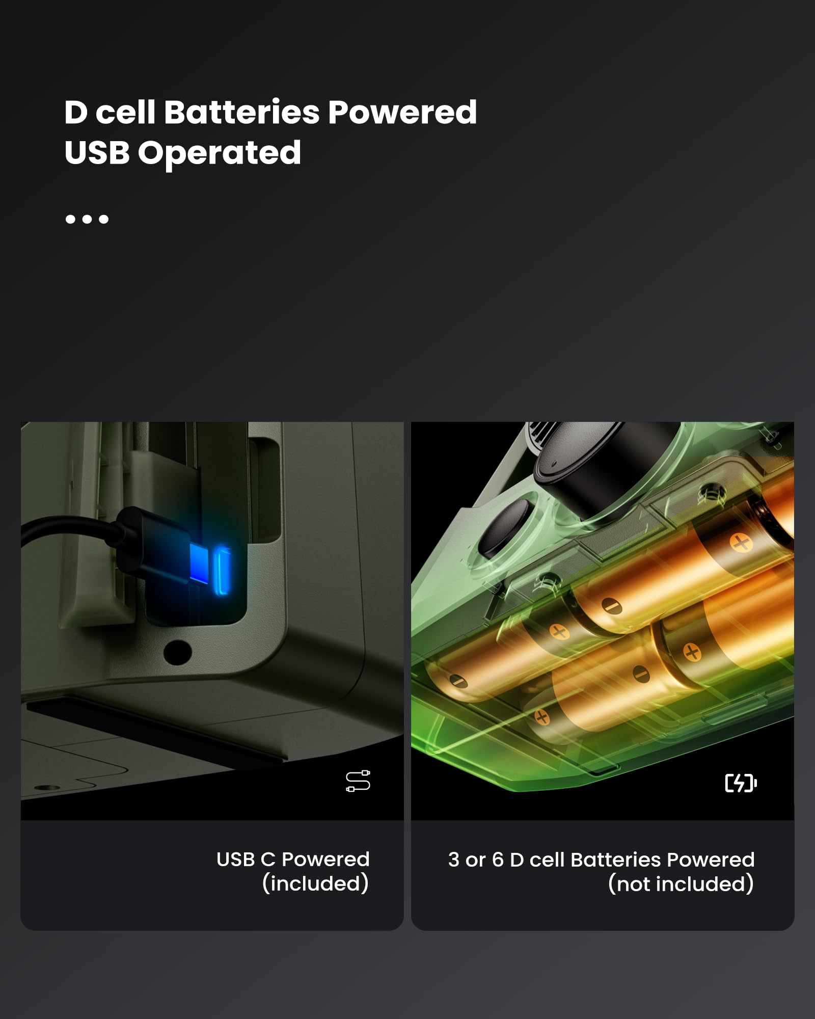 D Battery Powered Camping Fan (Batteries Not Included) with 4 Timer Modes, 8.5’’ Desk Fan with LED Lantern and SOS Light, 180° Rotation, Quiet, Handle, USB Travel Office, Adjustable Speed Knob