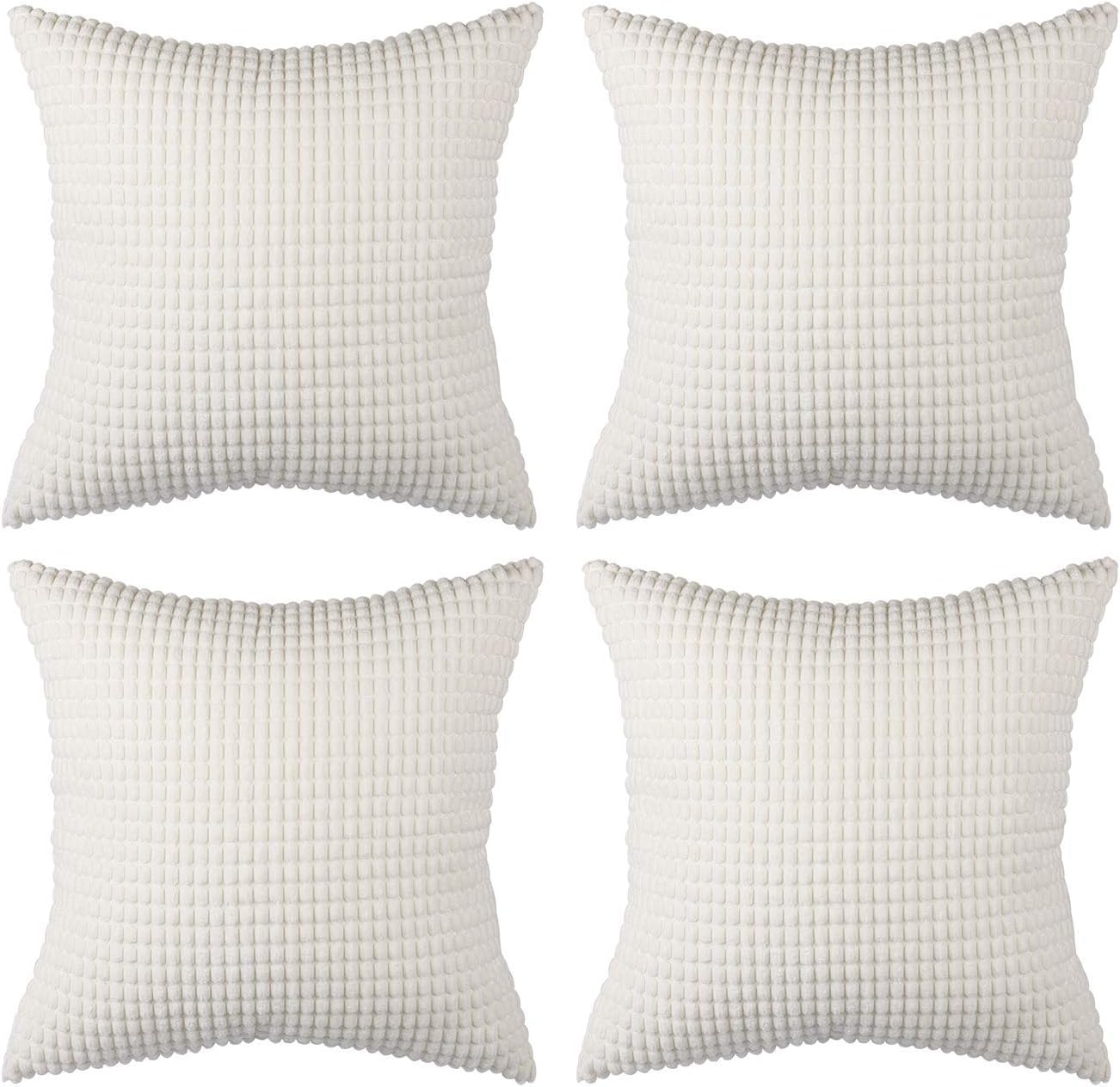 Set of 4,Decorative Throw Pillow Covers 20" x 20" (No Insert),Solid Cozy Corduroy Corn Accent Square Pillow Case Shams,Soft Large Cushion Cover with Hidden Zipper for Couch/Sofa/Bed,Cream White