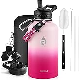 RAYMYLO Insulated Water Bottle 64 oz, Triple Wall Vacuum Stainless Steel (Cold for 48 Hrs), Leak Proof & Non-BPA, Half Gallon Water Flask Jug with Paracord Handle & Straw Spout Lids, Ombre Pink