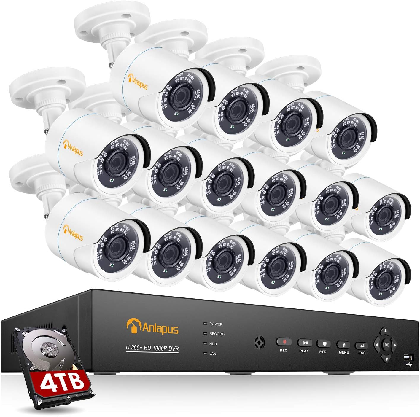 Anlapus 16CH H.265+ Wired Home Security Camera System, 16