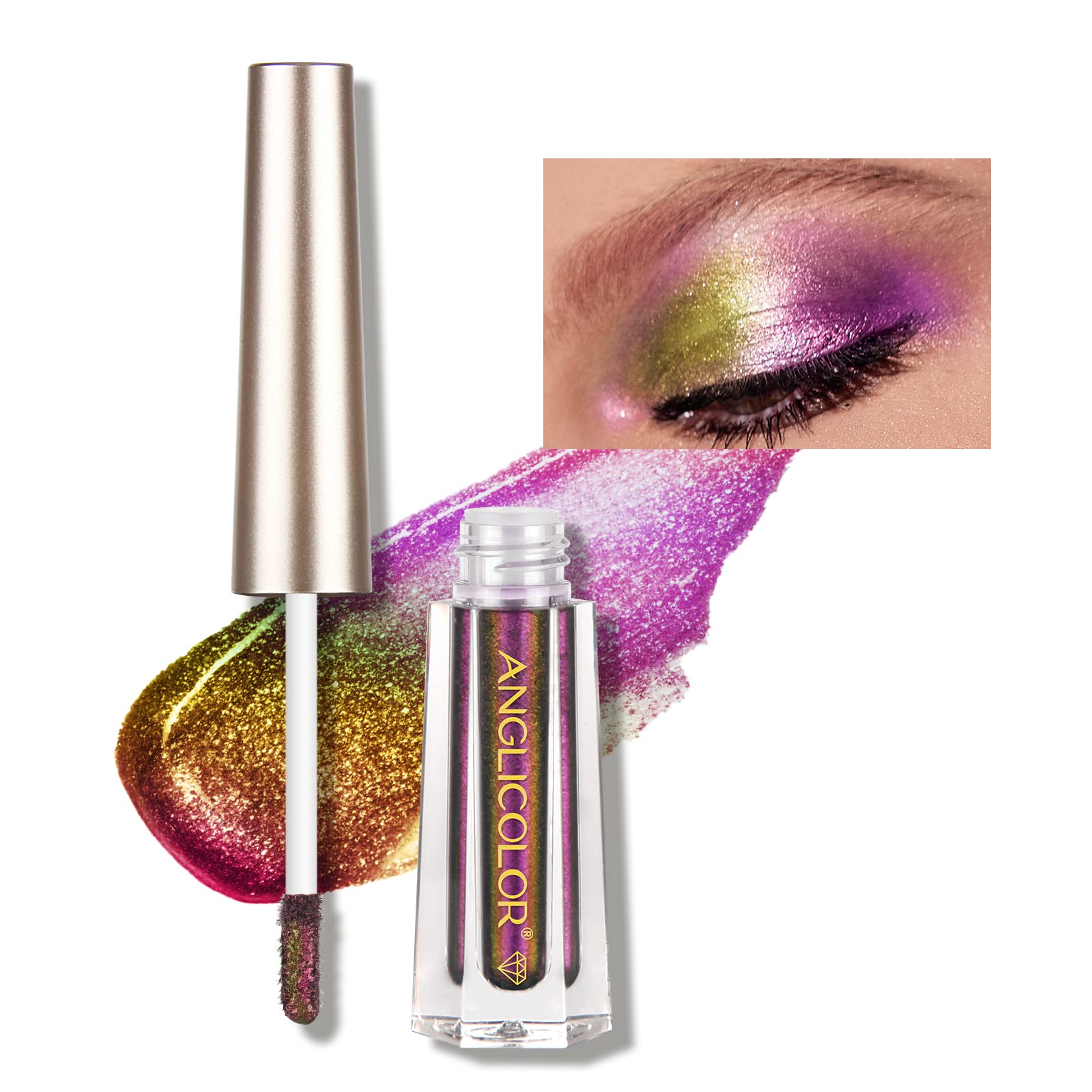 Diamond Chameleon Liquid Eyeshadow Metallic Changing Holographic Glitter Multichrome Eyeshadow Eye Shadow Long Lasting and Pigmented Sparkling & Shimmer Eyes Makeup (#102 WONDER) — image 1