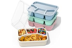 XGXN Bento Box Adult Lunch Box (4 Pack), 4-Compartment Meal Prep Container for Kids, Reusable Food Storage Containers with Transparent Lids, No BPA, Microwaveable (Wheat (Green/Blue/Pink/Beige))