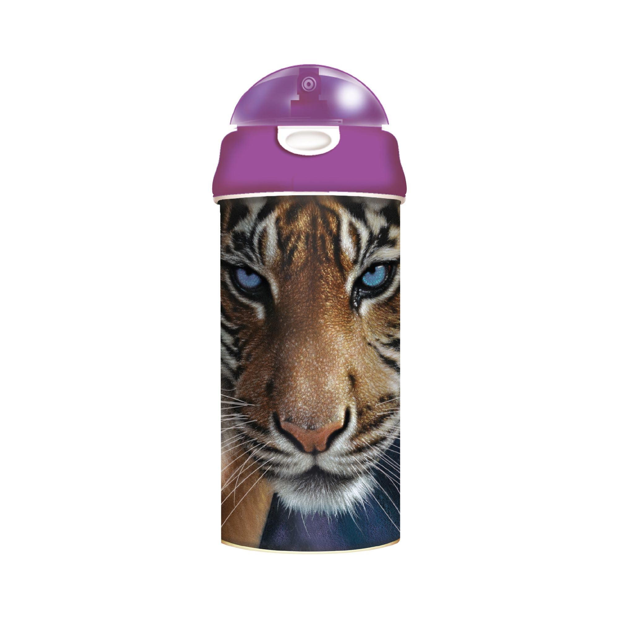 3D LiveLife Drinking Bottle - Blue Eyes from Deluxebase. 3D Lenticular 600ml BPA Free Reusable Purple Water Bottle with Straw and Flip Top Lid. Leak Proof Animal Drinks Bottles with Tiger Design. — image 1