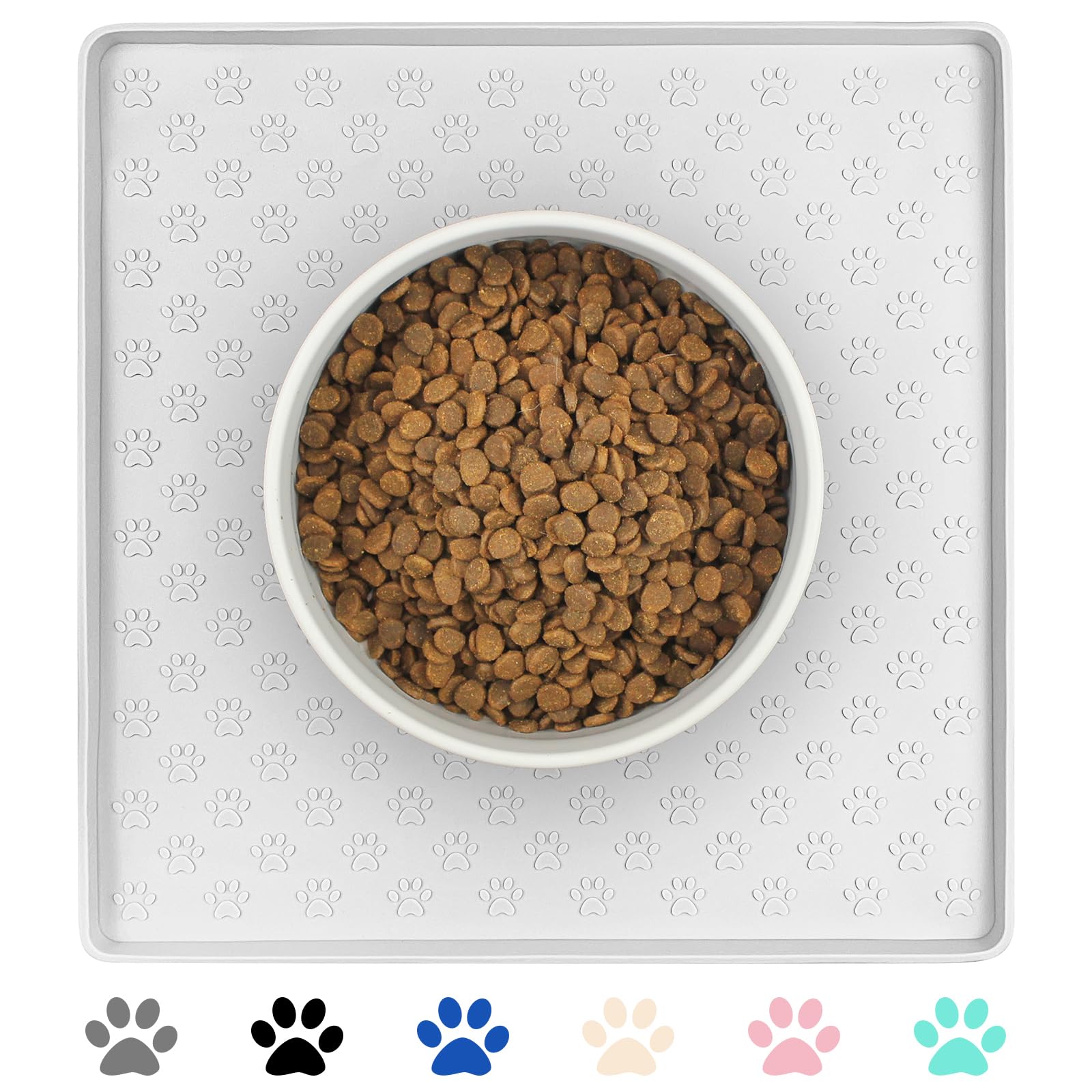Photo 1 of Ptlom Pet Placemat for Dog and Cat, Waterproof Silicone Pet Feeding Bowl Mats for Food and Water, Small Medium Large Dogs Mat Prevent Residues from Spilling to Floor, White, 11.8"x11.8"